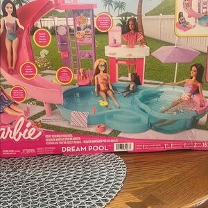 Barbie Pool Playset with Pink Slide & Aqua Pool